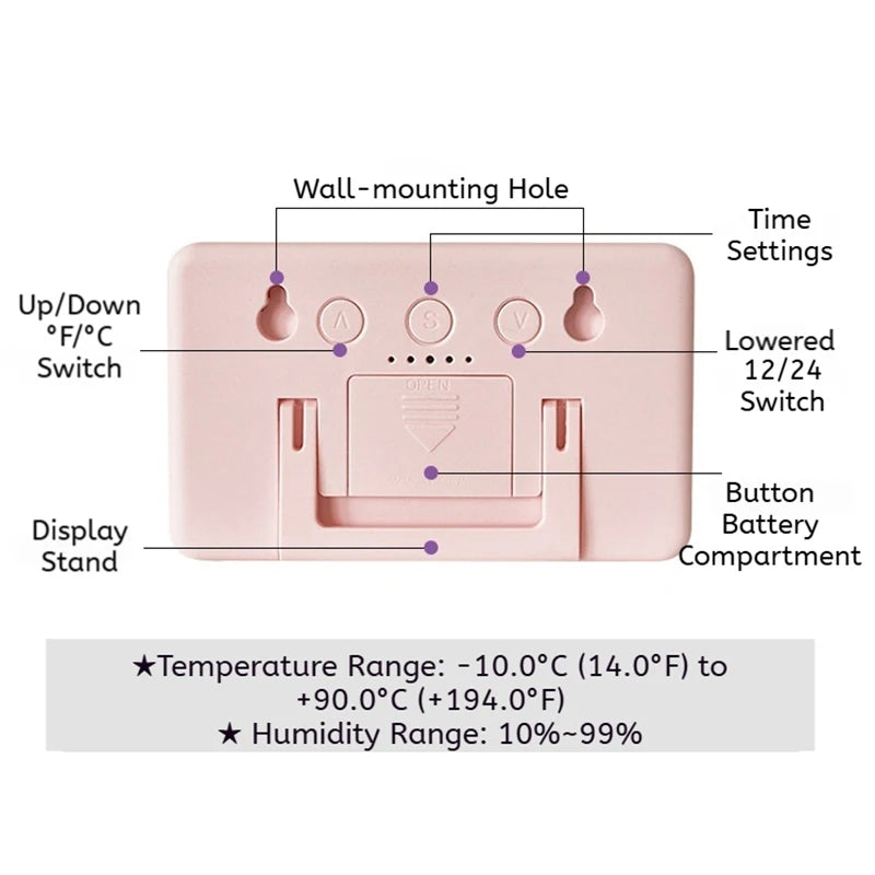 Mini Digital Clock Thermometer & Hygrometer – 12/24H NZ005 Digital Clock Hygrometer Babs