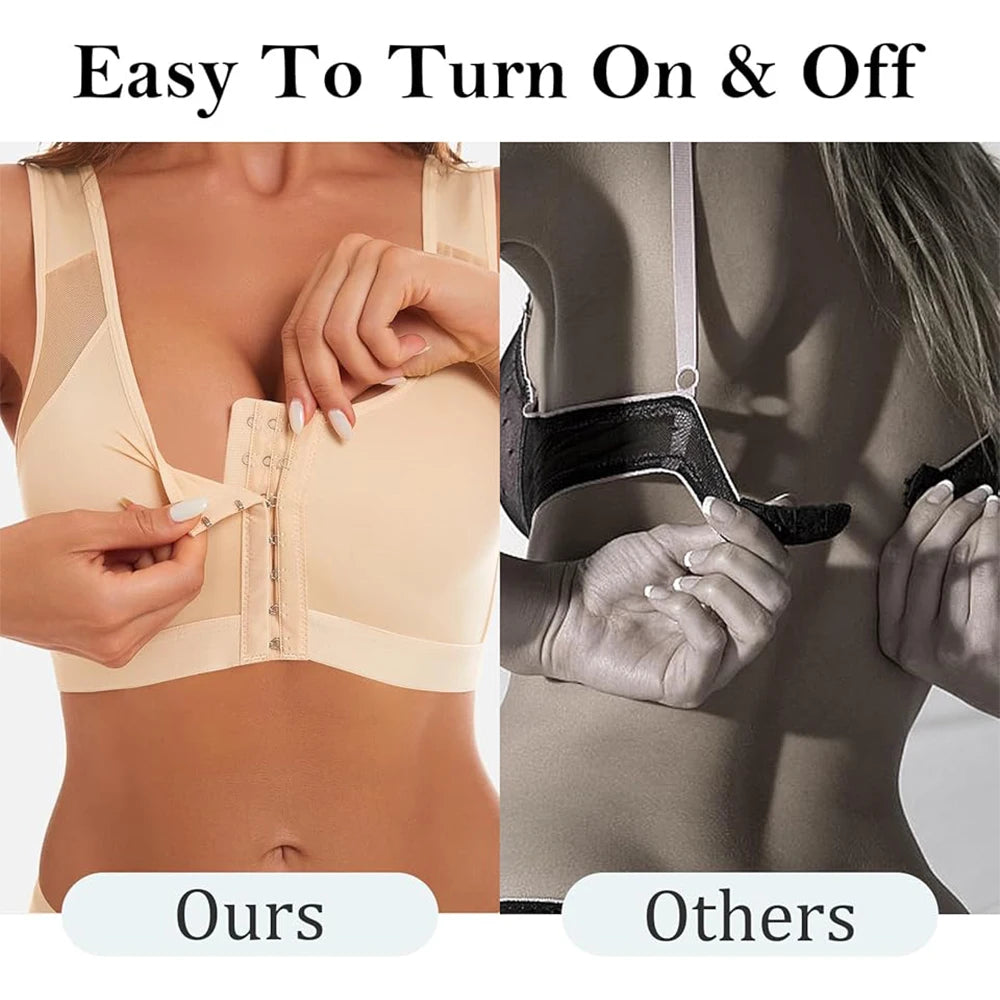 Front Closure Posture Bra – Wire-Free Push Up Cross Back Posture Corrector Bra Babs