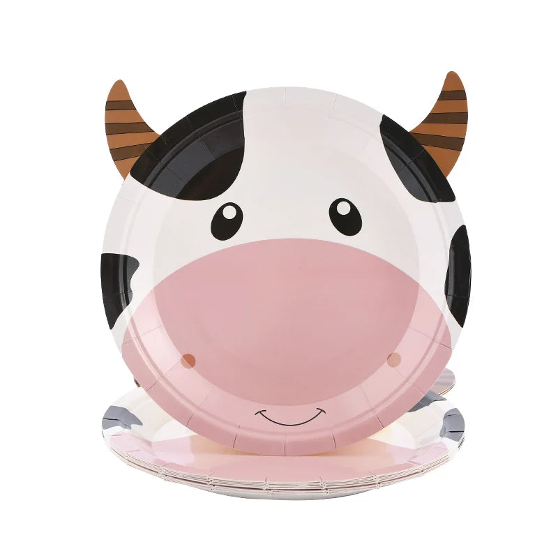 10pcs Farm Animal Shaped Disposable Paper Plates Kids Party Disposable Party Plates Babs Cow
