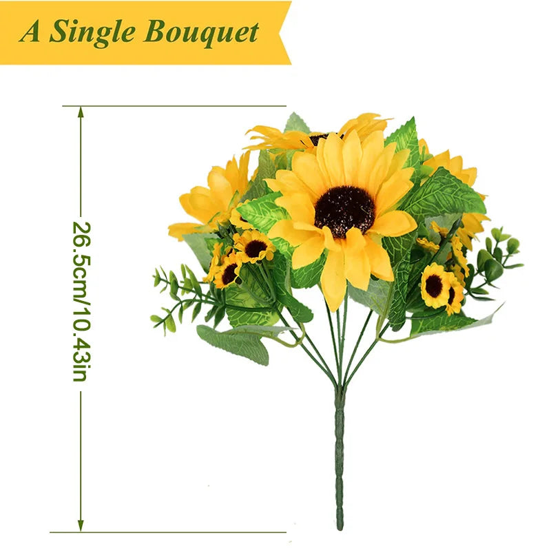 22-Head Artificial Silk Sunflower Bouquet – Wedding & Home Decor Artificial Flower Bouquet Babs