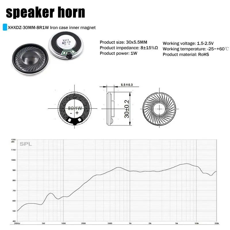 2Pcs Ultra Thin 30mm 8Ohm 1W DIY Speaker MX 1.25 Terminal DIY Mini Speaker Babs