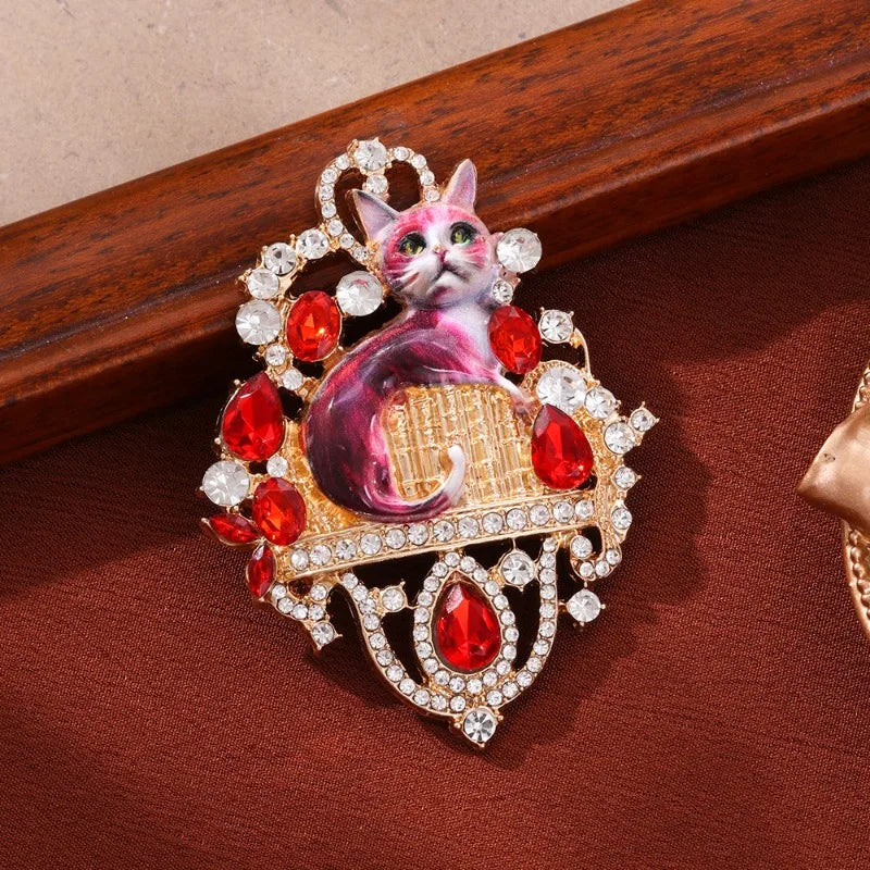 Castle Cat Rhinestone Brooch – Cute Animal Pin Corsage Fashion Brooch Pin Babs