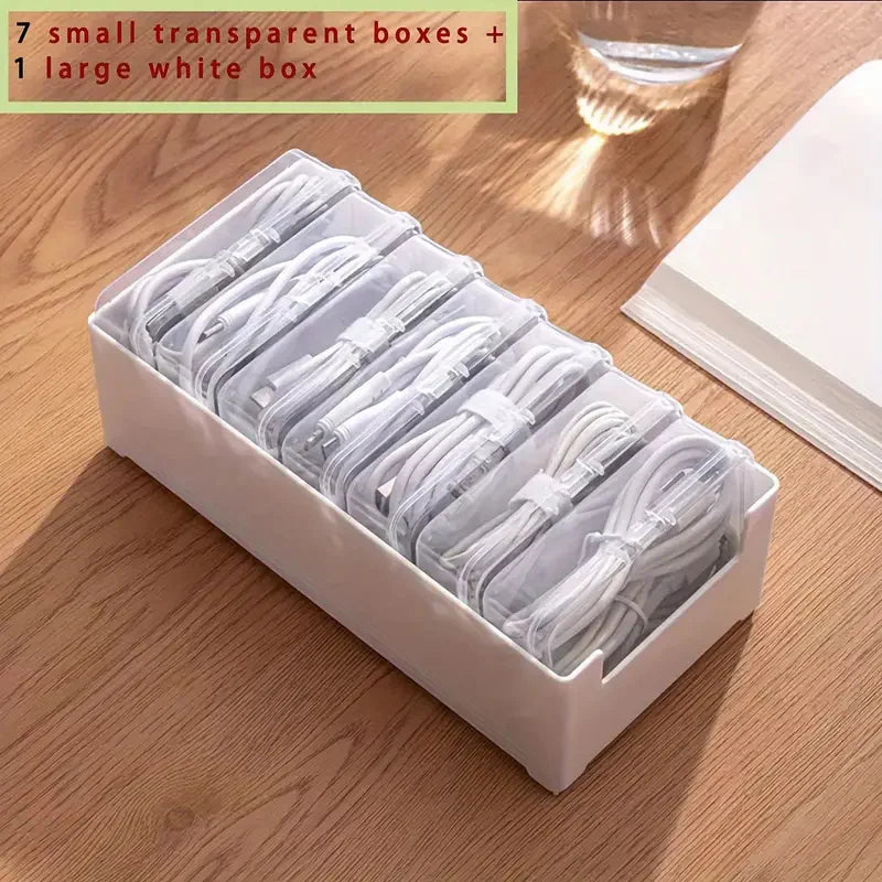 Cable Storage Box Organizer with Partitions | Desk & Office Cable Storage Organizer Babs 7 Small Box 1 Large