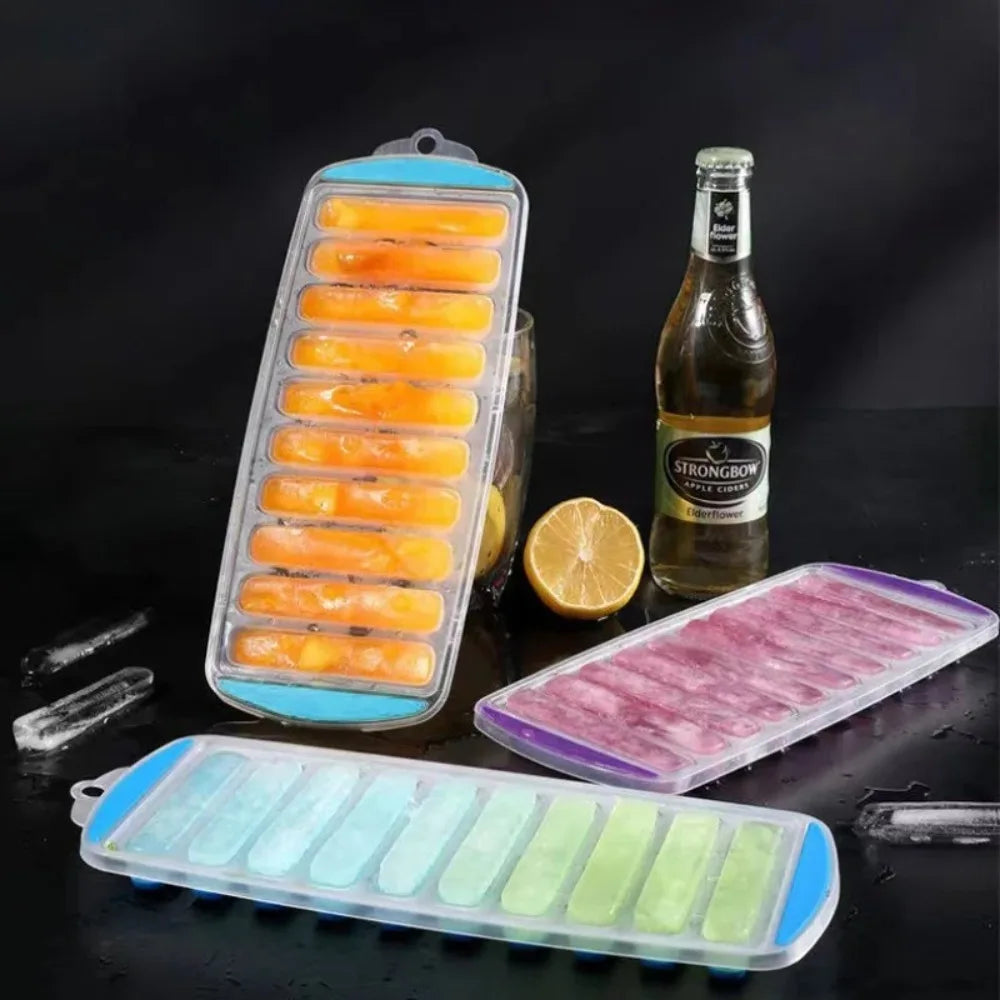 10-Hole Silicone Long Strip Ice Cube Tray Mold with Lid Silicone Ice Tray Babs