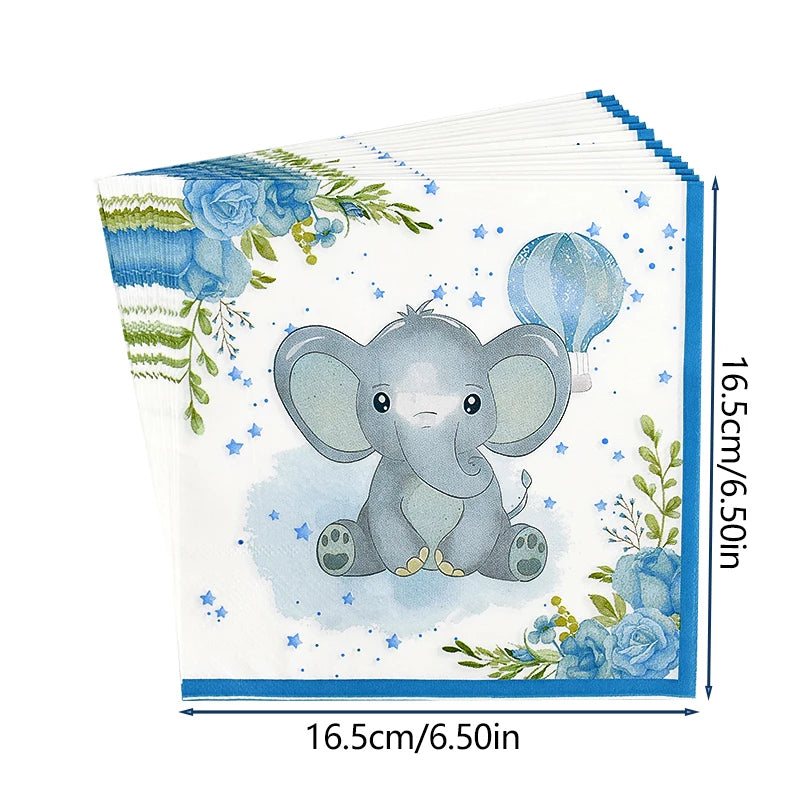 Blue Elephant Disposable Party Tableware – Baby Boy 1st Birthday Party Tableware Set Babs 20pcs napkin