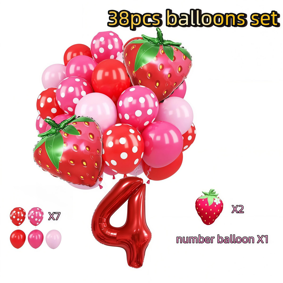 Strawberry Shortcake Birthday Party Decoration Kit – Banner & Balloons Party Decoration Kit Babs 38pcs Balloons 4