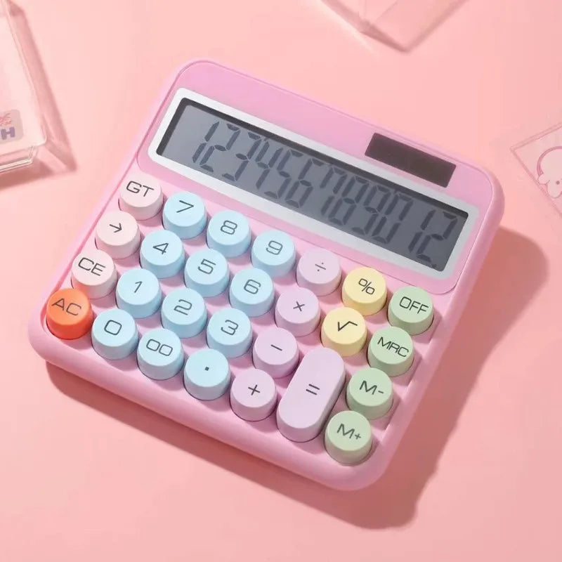 12-Digit LCD Calculator – Large Keys, Dual Power, Candy Colors Desktop Calculator Babs