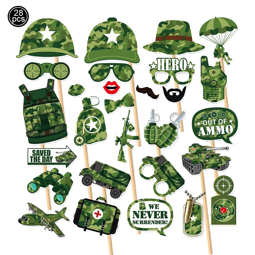 Military Camo Party Supplies – Plates, Cups & Balloons Set Party Tableware Set Babs photo props As pictures show