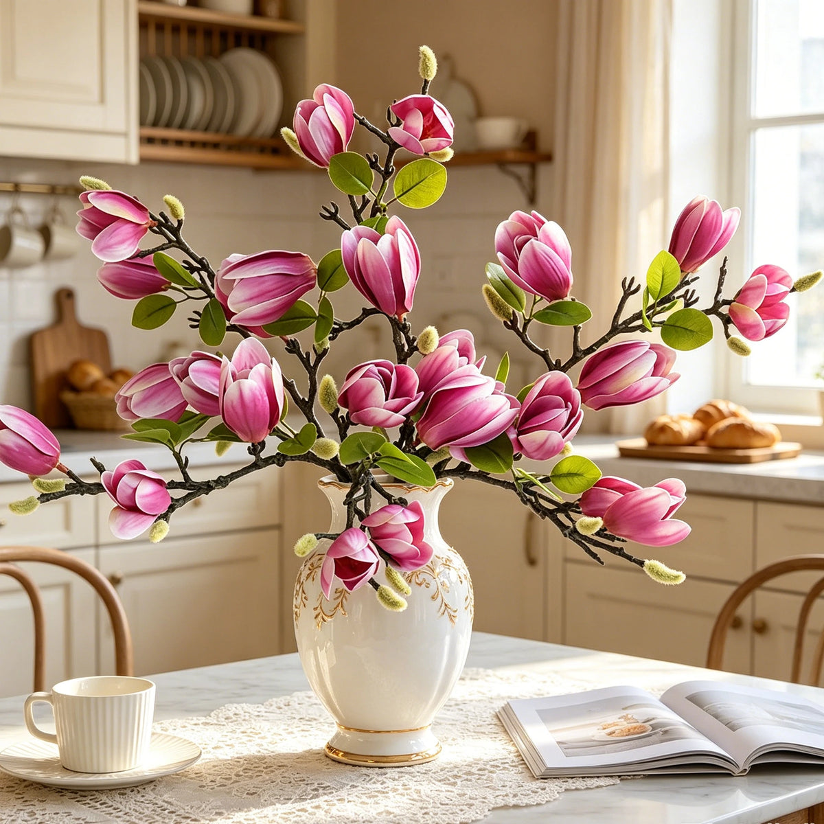 Silk Magnolia Artificial Flower Bouquet – Wedding & Home Decor Artificial Silk Flowers Babs