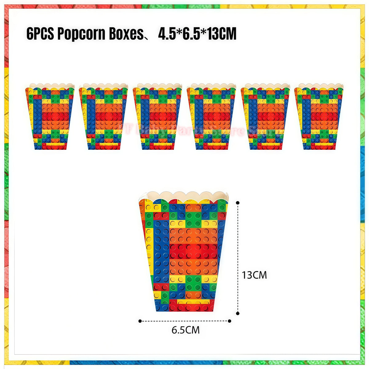 Building Blocks Birthday Party Kit – Plates, Cups, Balloons Party Tableware Kit Babs 6pcs Popcorn box