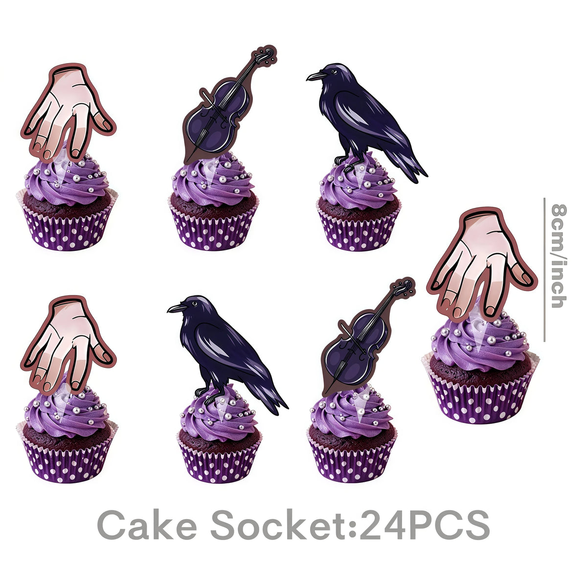 Addams Dark Academia Birthday Party Kit – Balloons, Plates & Backdrop Party Decoration Kit Babs 24pcs Cupcake topper others