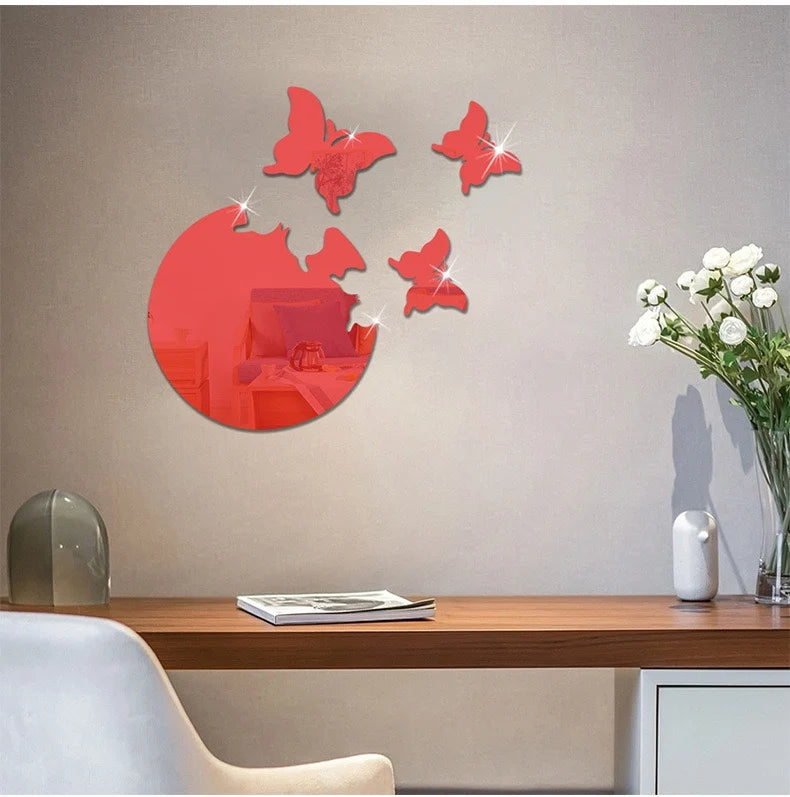 Butterfly 3D Acrylic Mirror Wall Stickers – DIY Home Decor Mirror Wall Stickers Babs Red 26x26x1cm