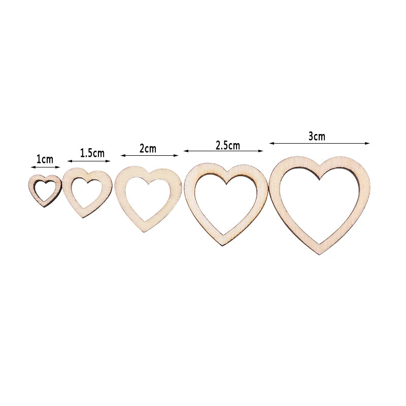 100pcs Hollow Heart Wood Pieces for DIY Crafts & Scrapbooking Wood Craft Embellishments Babs