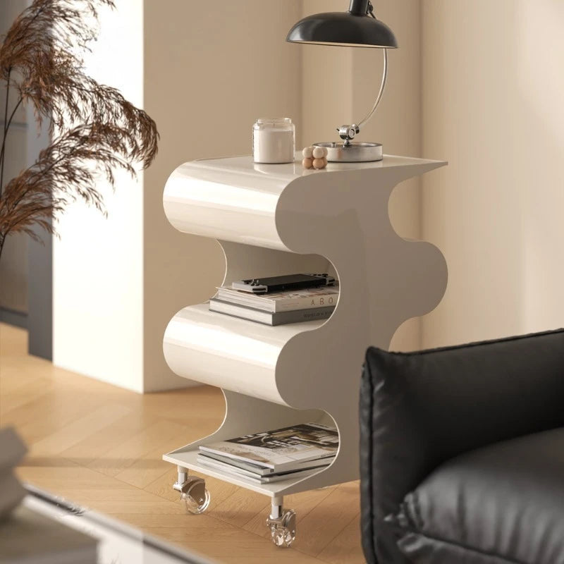 Movable Coffee Table with Storage & Rollers – Modern Side Table Rolling Side Table Babs