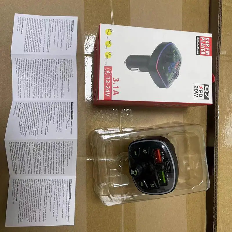 Car Bluetooth 5.0 FM Transmitter – PD 18W USB-C & Dual USB FM Transmitter Charger Babs A1