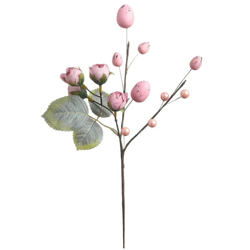 Artificial Eucalyptus Stem Easter Egg Bouquet – Silk Fake Flower Artificial Floral Stem Babs Pink 1Pcs