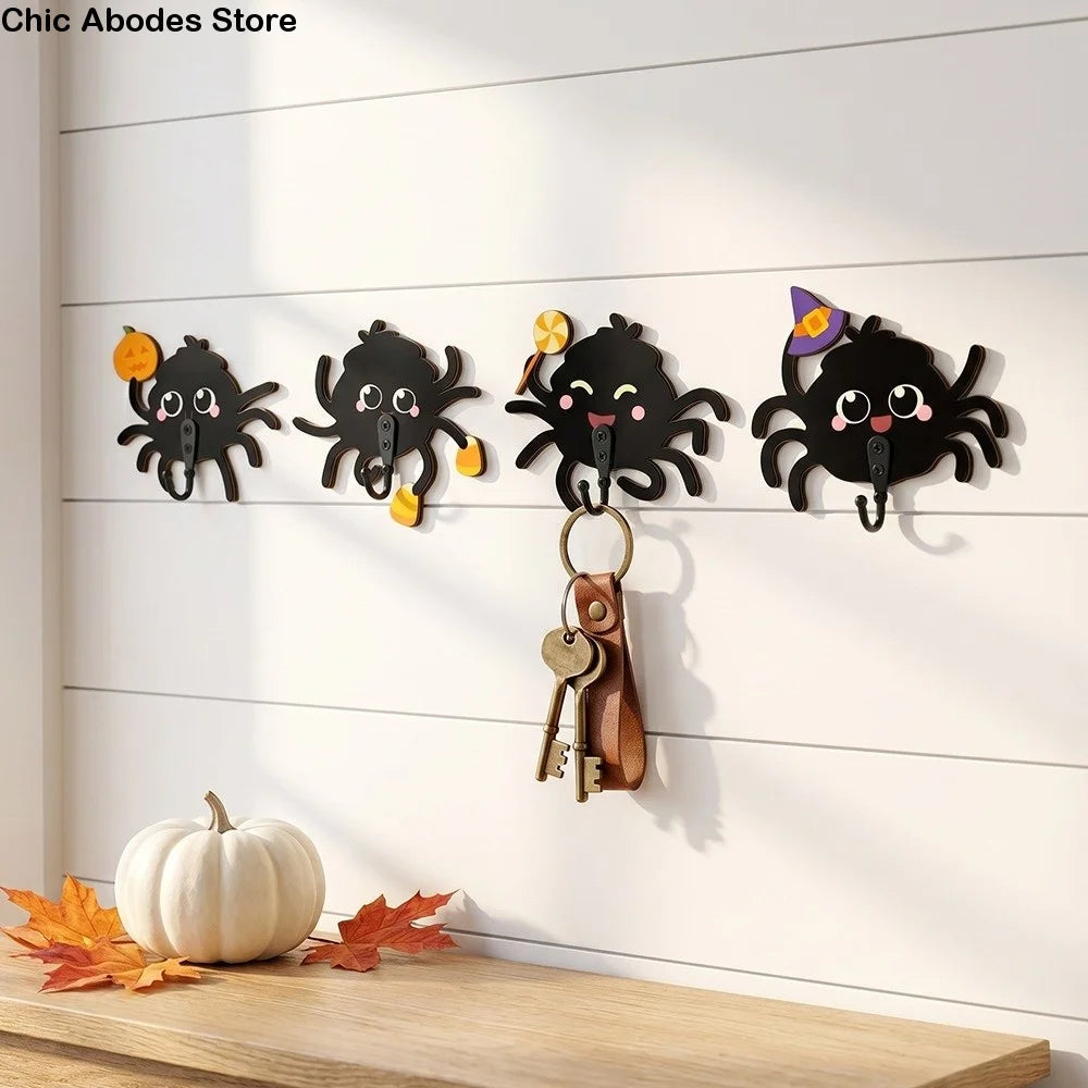Halloween Spider Wall Hook – No-Drill Gothic Wooden Key Holder Decorative Wall Hook Babs