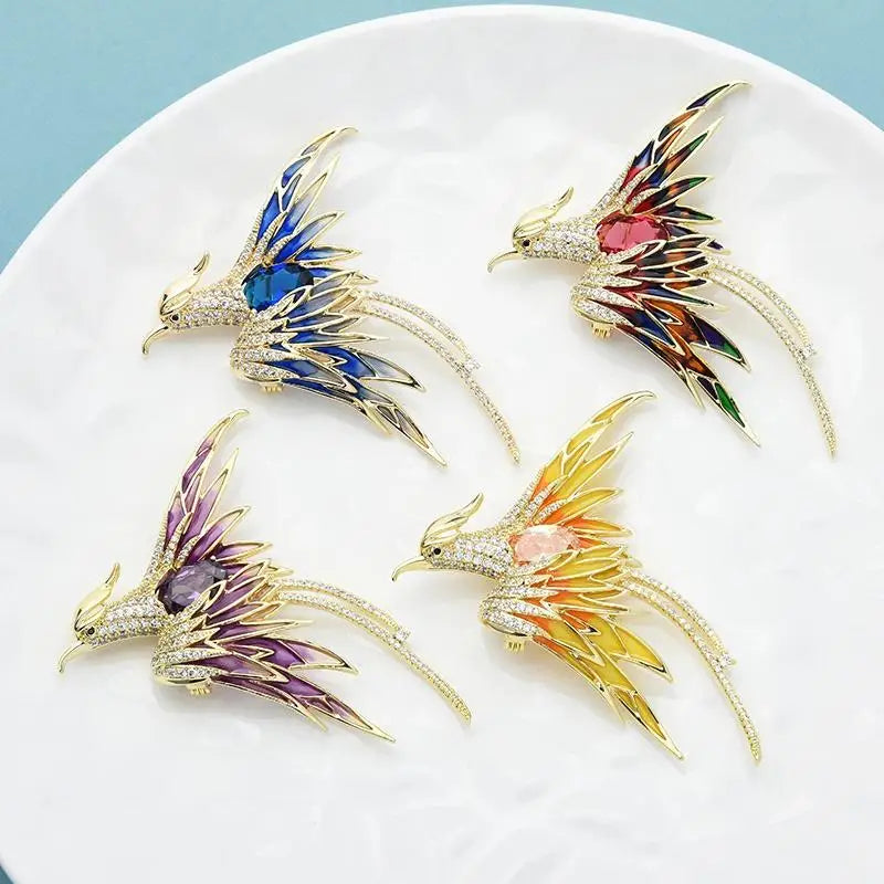 Crystal Phoenix Bird Brooch – 5-Color Enamel Unisex Pin Enamel Brooch Pin Babs