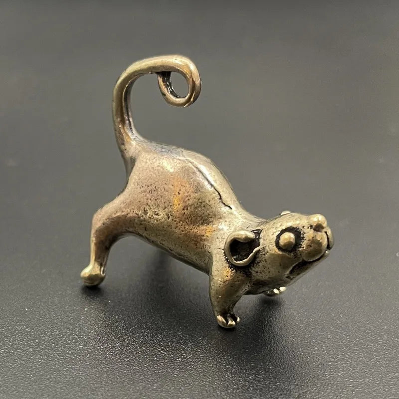 Brass Lucky Rat Tea Pet Figurine | Copper Mouse Miniature Decor Decorative Figurine Babs