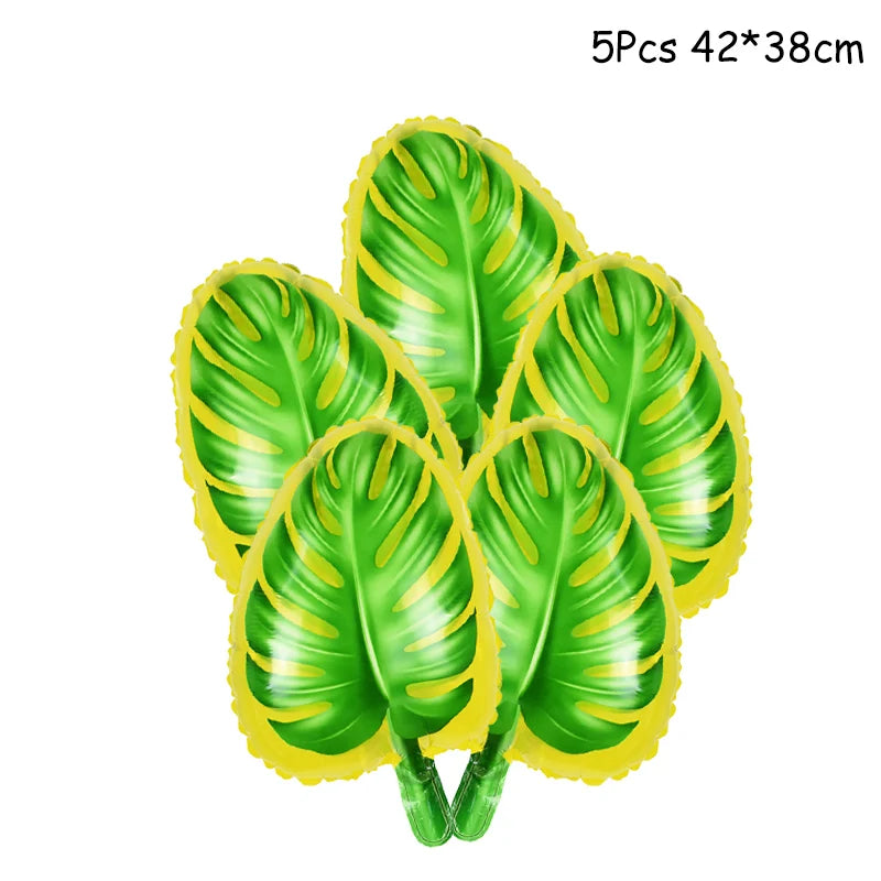 Jungle Safari Party Balloons – Green Latex & Foil Palm Leaf Set Party Balloon Set Babs 5pcs B as picture