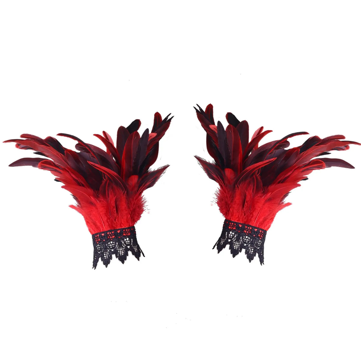 Black Feather Wrist Cuffs – Gothic Punk Halloween Costume Costume Wrist Cuffs Babs Red One Size