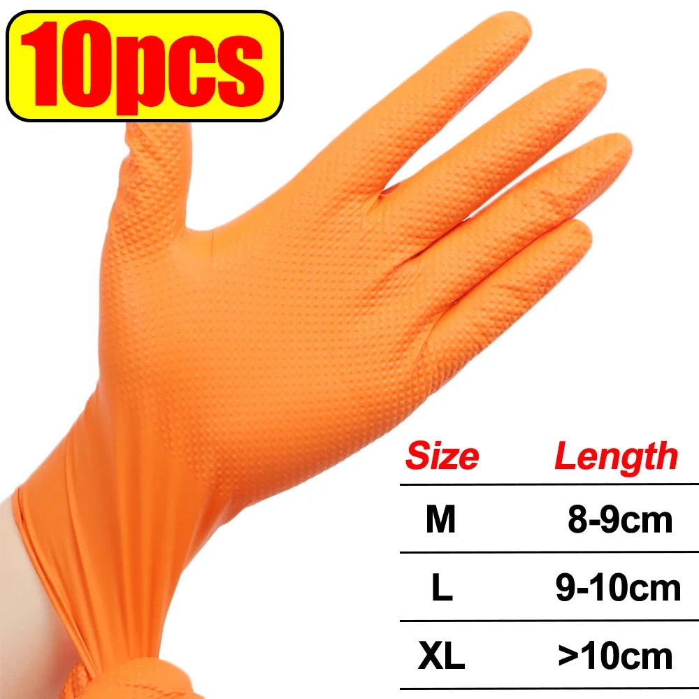 8mil Heavy Duty Nitrile Gloves – Textured Grip, Disposable Work Disposable Nitrile Gloves Babs Orange- 10pcs M