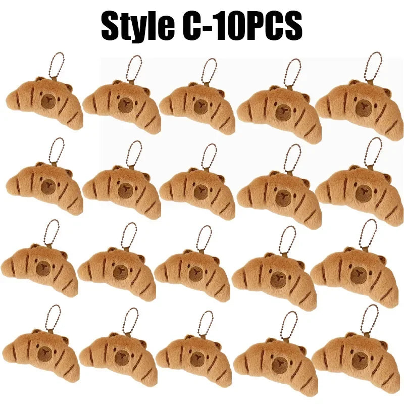 Cartoon Capybara Plush Keychain – Stuffed Croissant Pendant