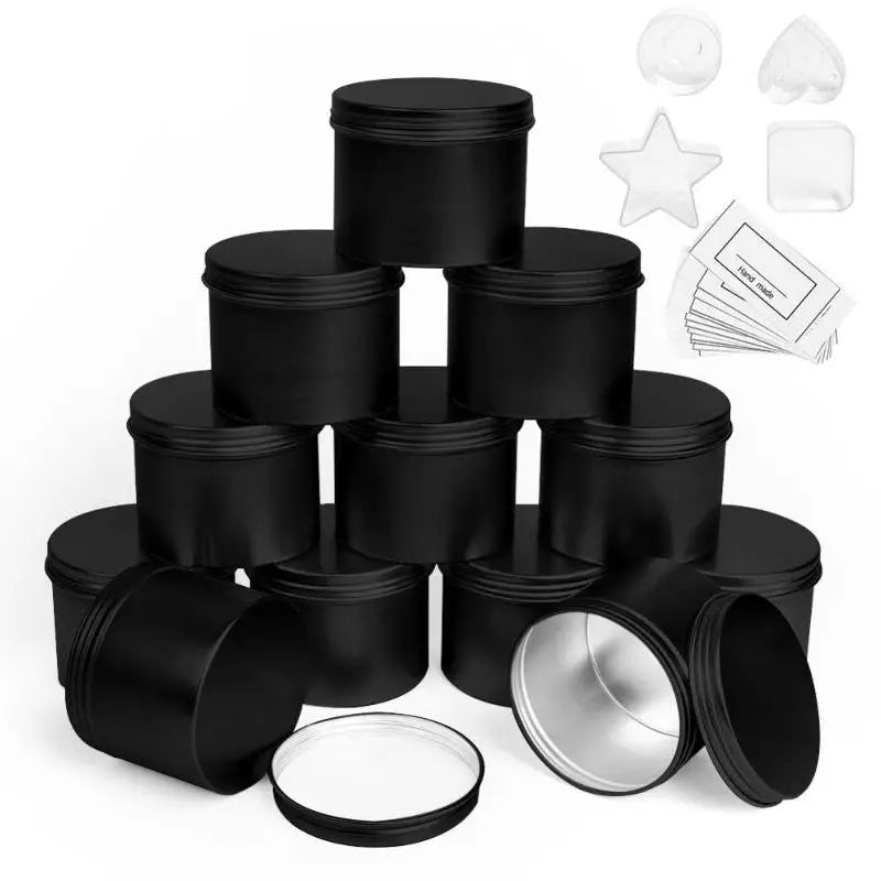 5-Pack 100ml Round Aluminum Tin Jars with Lids – DIY Candle & Skincare Tin Candle Jars Babs Black-5pcs