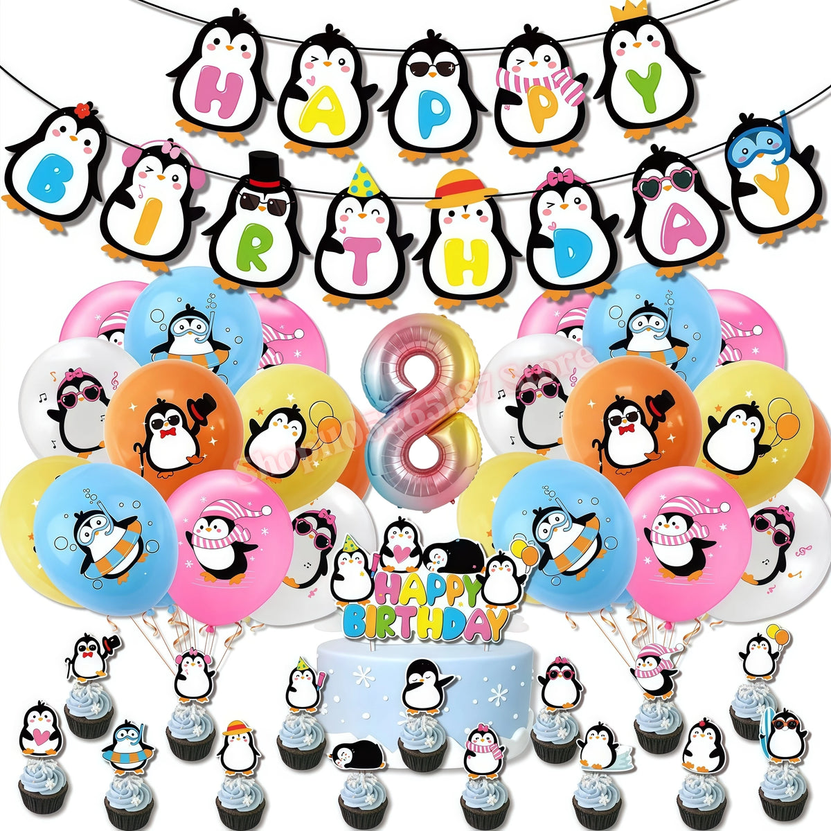 Penguin Theme Birthday Party Decoration Set – Banner, Plates & Cups Party Decoration Set Babs 1set Number-8 others