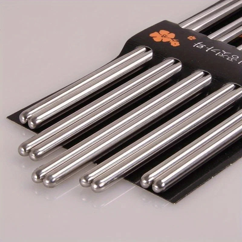 5 Pairs Square Stainless Steel Chopsticks – Non-Slip & Dishwasher Safe Stainless Steel Chopsticks Babs Round