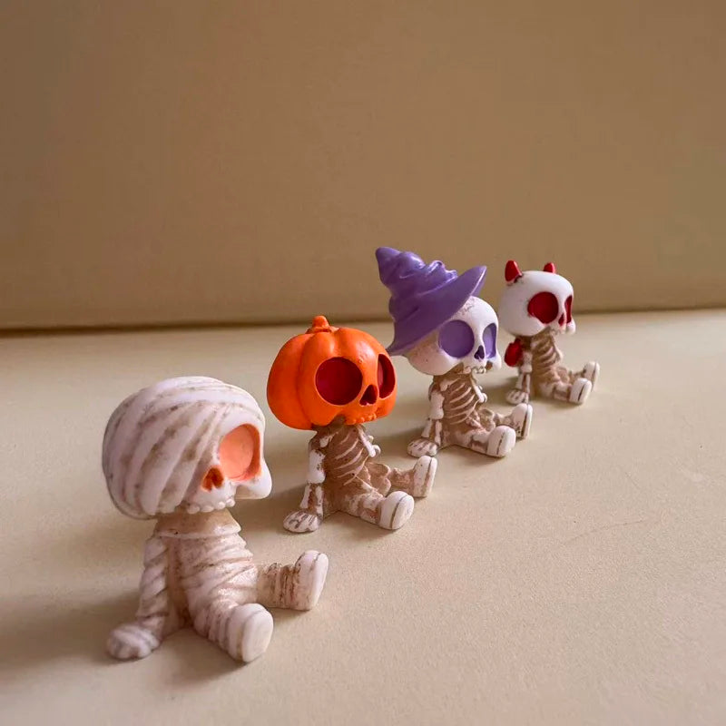 4PCS Resin Skeleton Ghost Figurines – Miniature Garden & Holiday Décor Miniature Figurine Set Babs