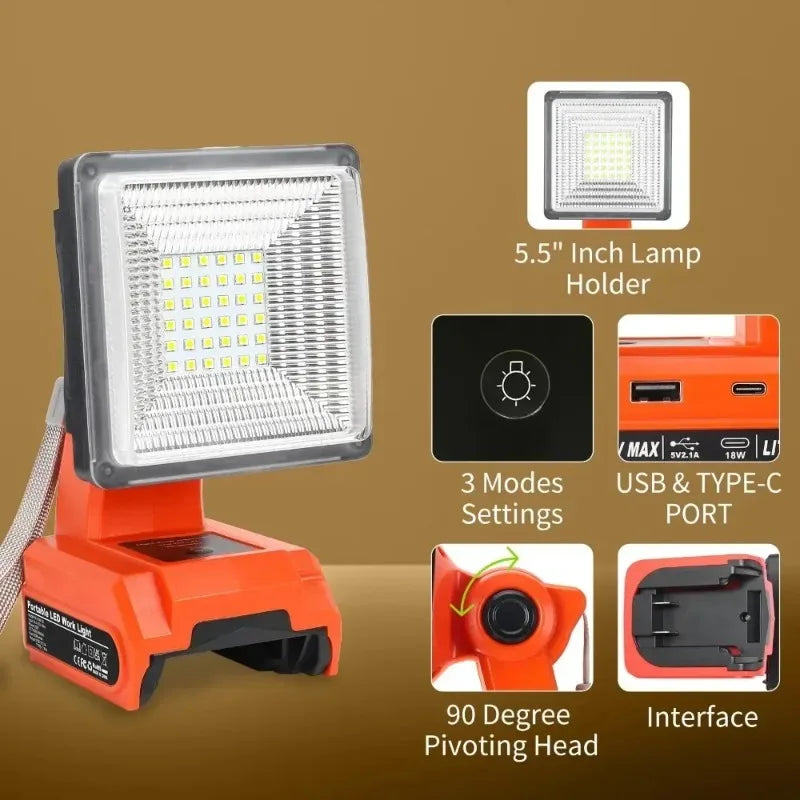 LED Work Light for Black+Decker 20V Battery – 1500LM Portable LED Work Light Babs
