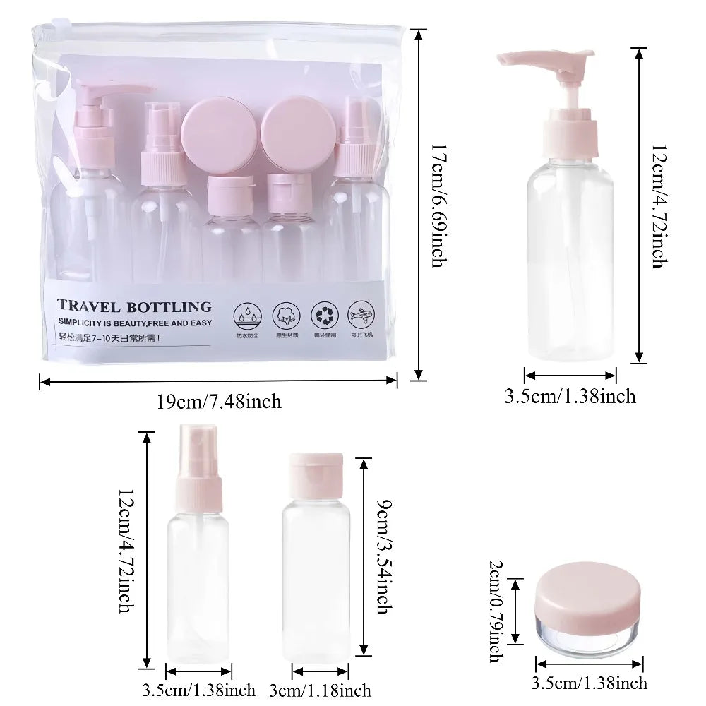 7-Piece Leak-Proof Travel Bottles Set | Refillable Pump & Spray Travel Bottle Set Babs