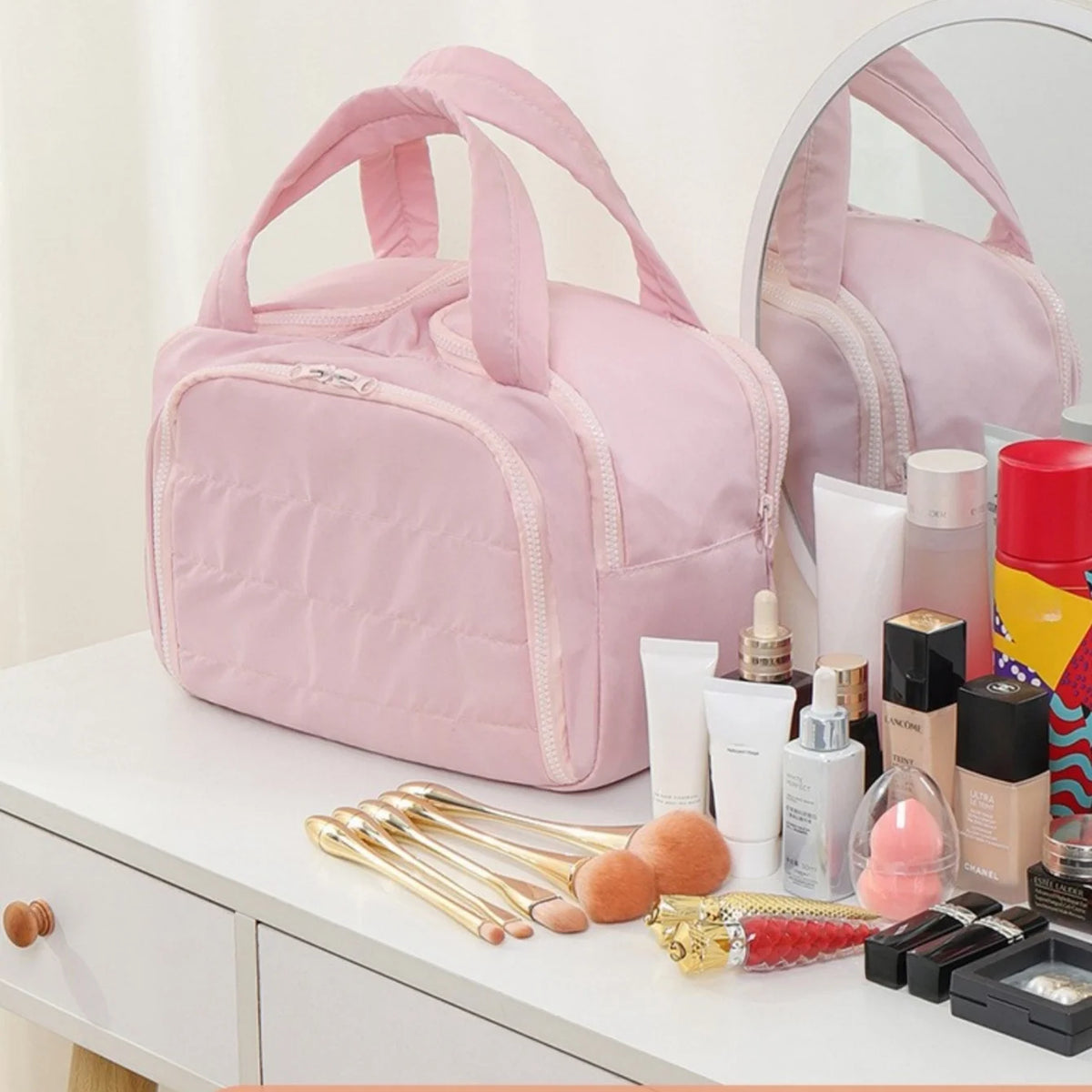 Women's Large Toiletry Bag – Wide-Open Puffy Makeup Organizer Toiletry & Makeup Bag Babs