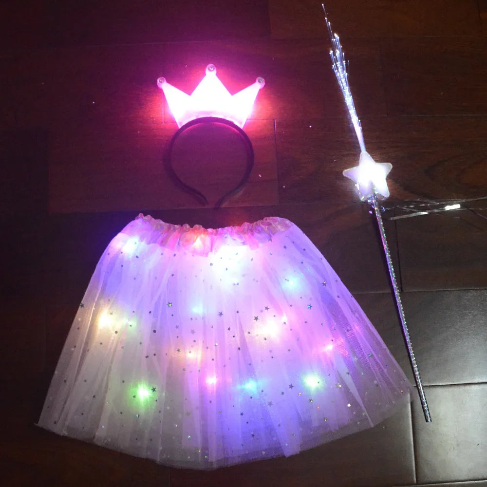 LED Light-Up Tutu Skirt, Glow Headband & Wand Costume Set LED Costume Set Babs 5a for teenage or women