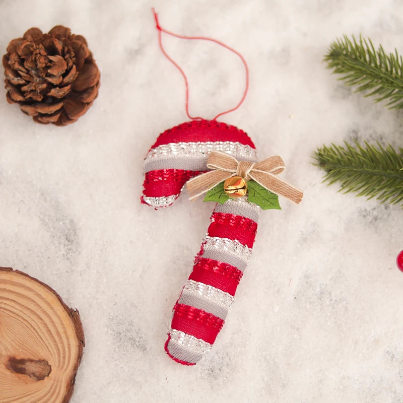 Christmas Tree Ornaments – Bow, Bells & Candy Cane Pendants Christmas Ornaments Babs Red White 3PCS