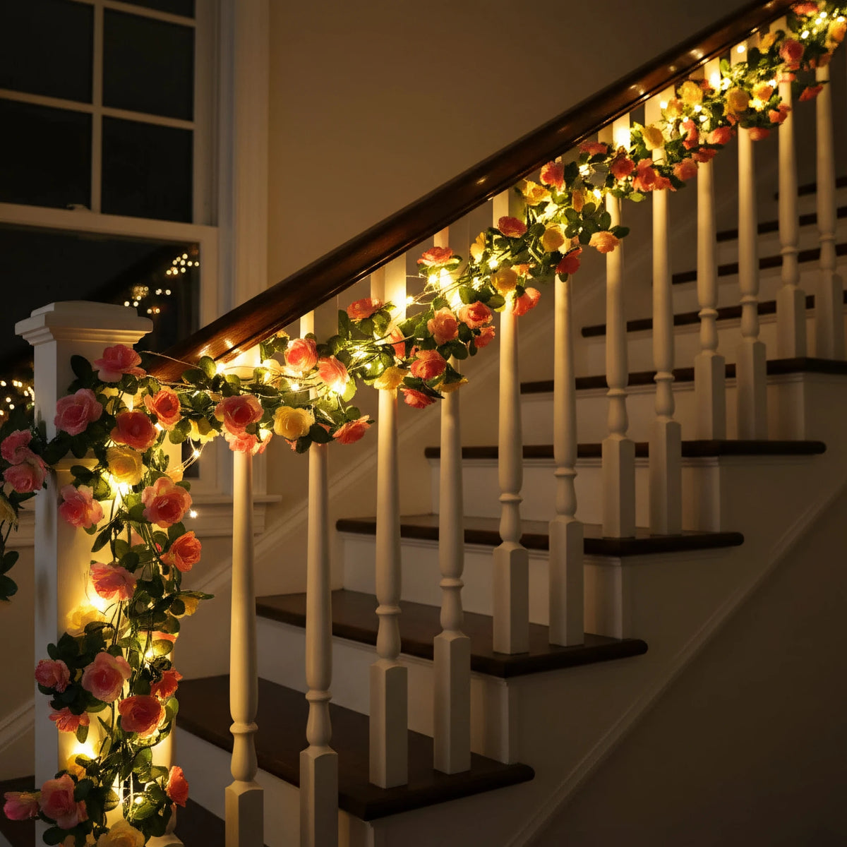 Artificial Rose Vine LED String Lights Hanging Garland Decor Floral LED Garland Babs