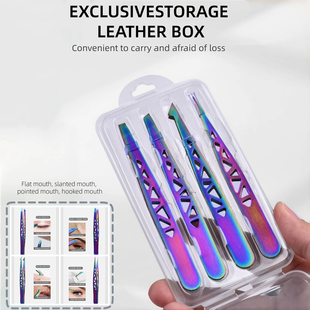 4-Piece Stainless Steel Eyebrow Tweezers Set with Gift Box Eyebrow Tweezers Set Babs PURPLE