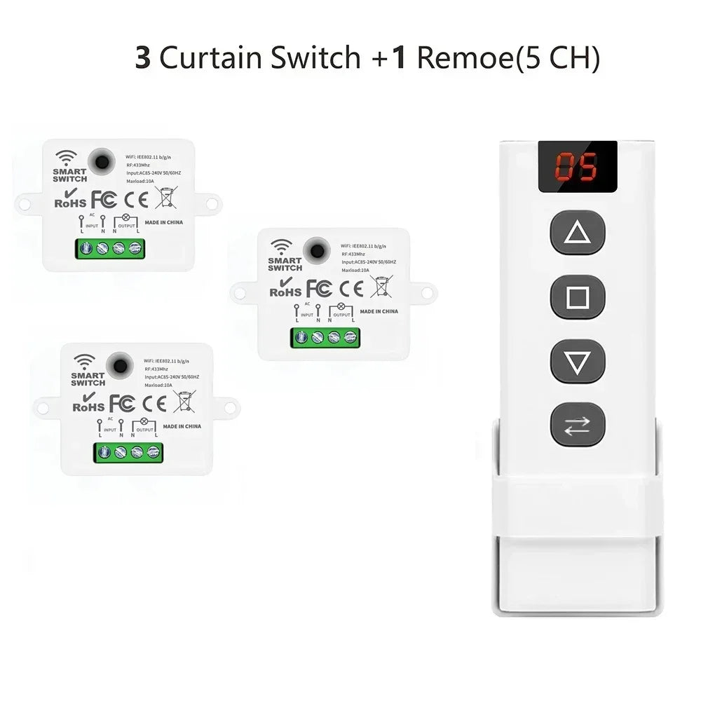 KEBIDUMEI WiFi RF Smart Curtain Switch – Tuya 5-in-1 Remote Smart Curtain Switch Babs 3Receiver 1Remote