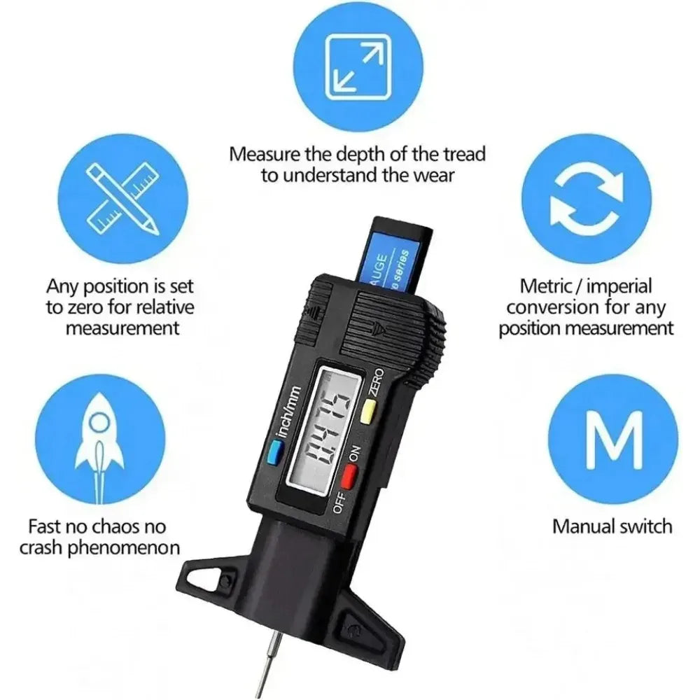 Digital Tire Tread Depth Gauge 0-25mm LCD Caliper Tool Tire Tread Gauge Babs