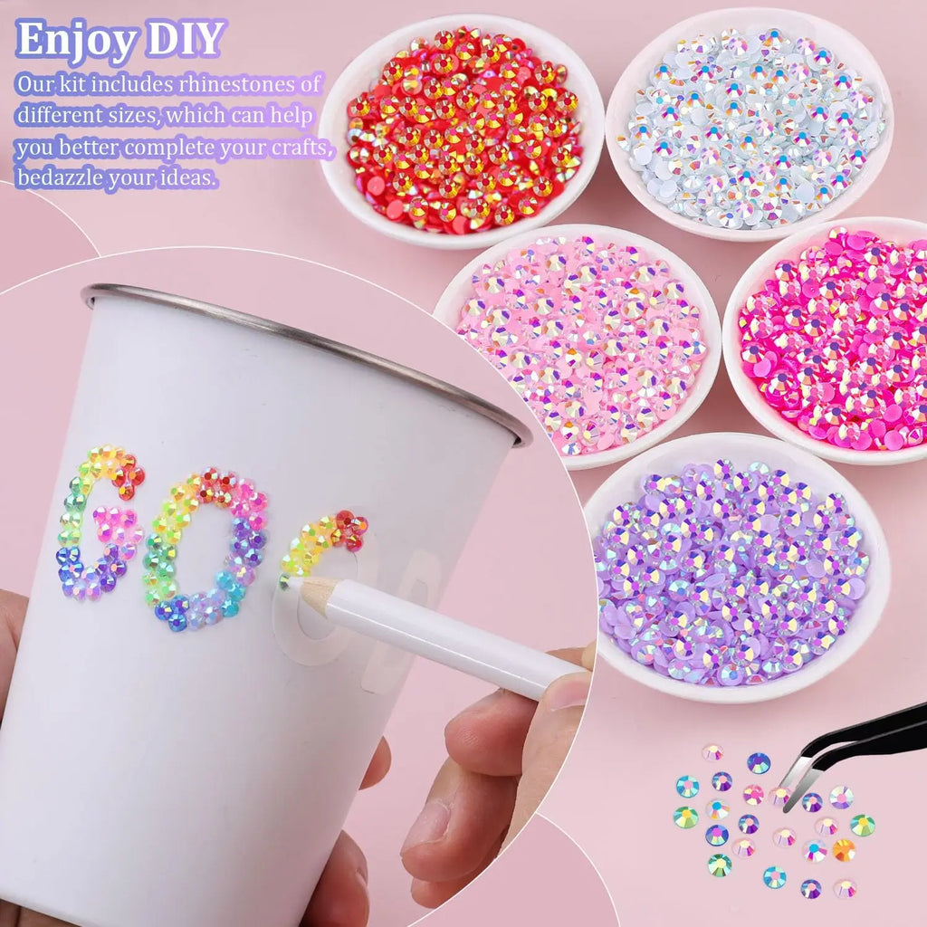 40-Grid 3mm Flatback Rhinestone Kit – 18,000 Multicolor Gems Rhinestone Craft Kit Babs