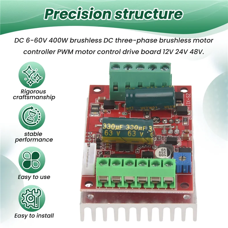 DC 6-60V 400W BLDC 3-Phase Brushless Motor Controller PWM Hall Board Motor Controller Board Babs