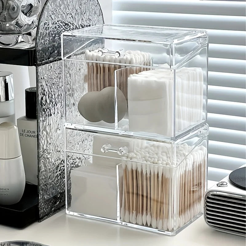 Acrylic Cotton Swab, Pad & Ball Dispenser Storage Box Cosmetic Storage Organizer Babs