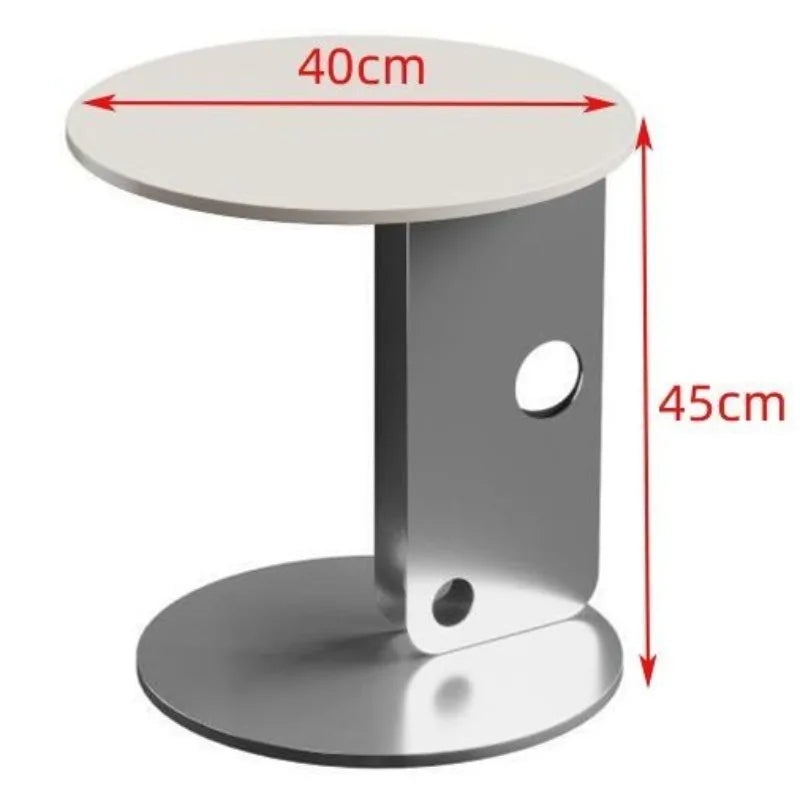 Modern Round Coffee Table – Rock Slab Top & Steel Frame Round Coffee Table Babs White-Gray Base-40CM