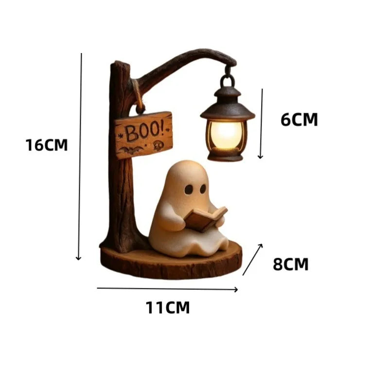 Ghost Reading Figurine Halloween Night Light Tabletop Ornament Halloween Decorative Figurine Babs