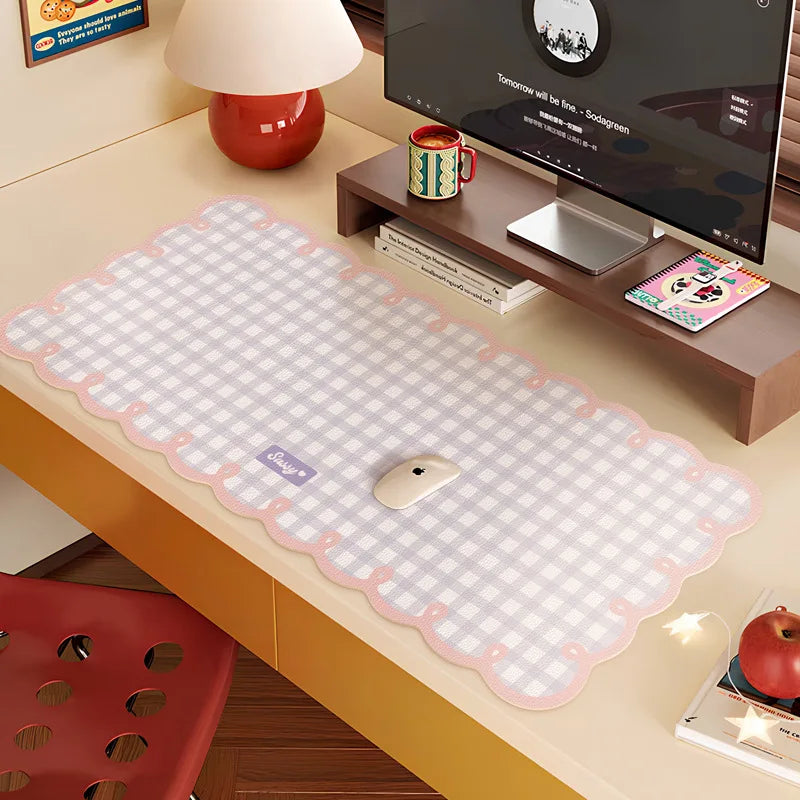 Large Checkered Mouse Pad Pink Blue – PVC Desk Mat | HUXUAN Extended Desk Mat Babs A2