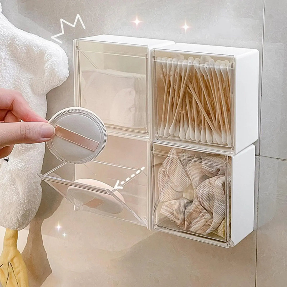 Wall-Mount Cotton Swab & Makeup Organizer Storage Box Bathroom Storage Box Babs