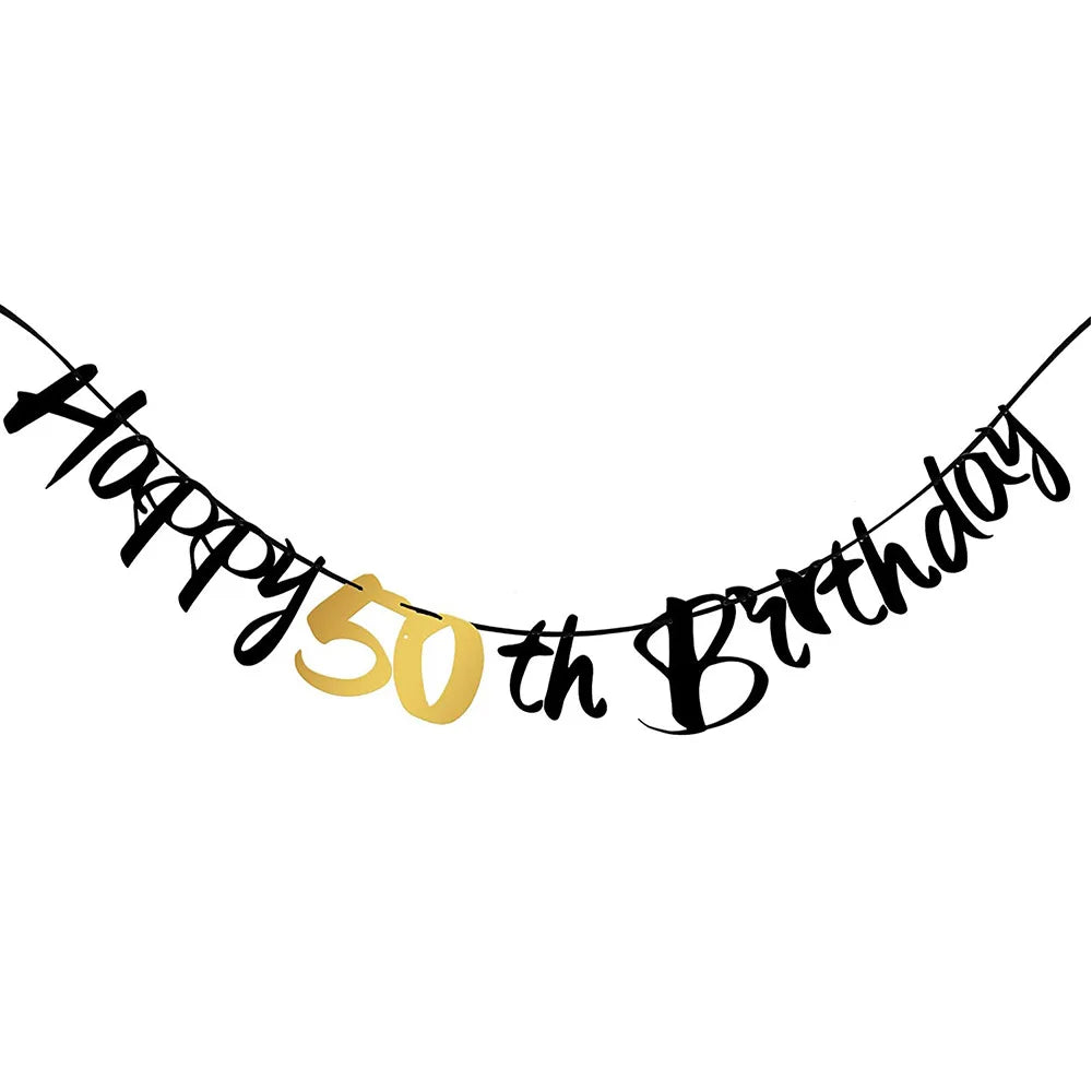 50th Birthday Party Tableware Set – Black & Gold Disposable Party Tableware Babs banner1