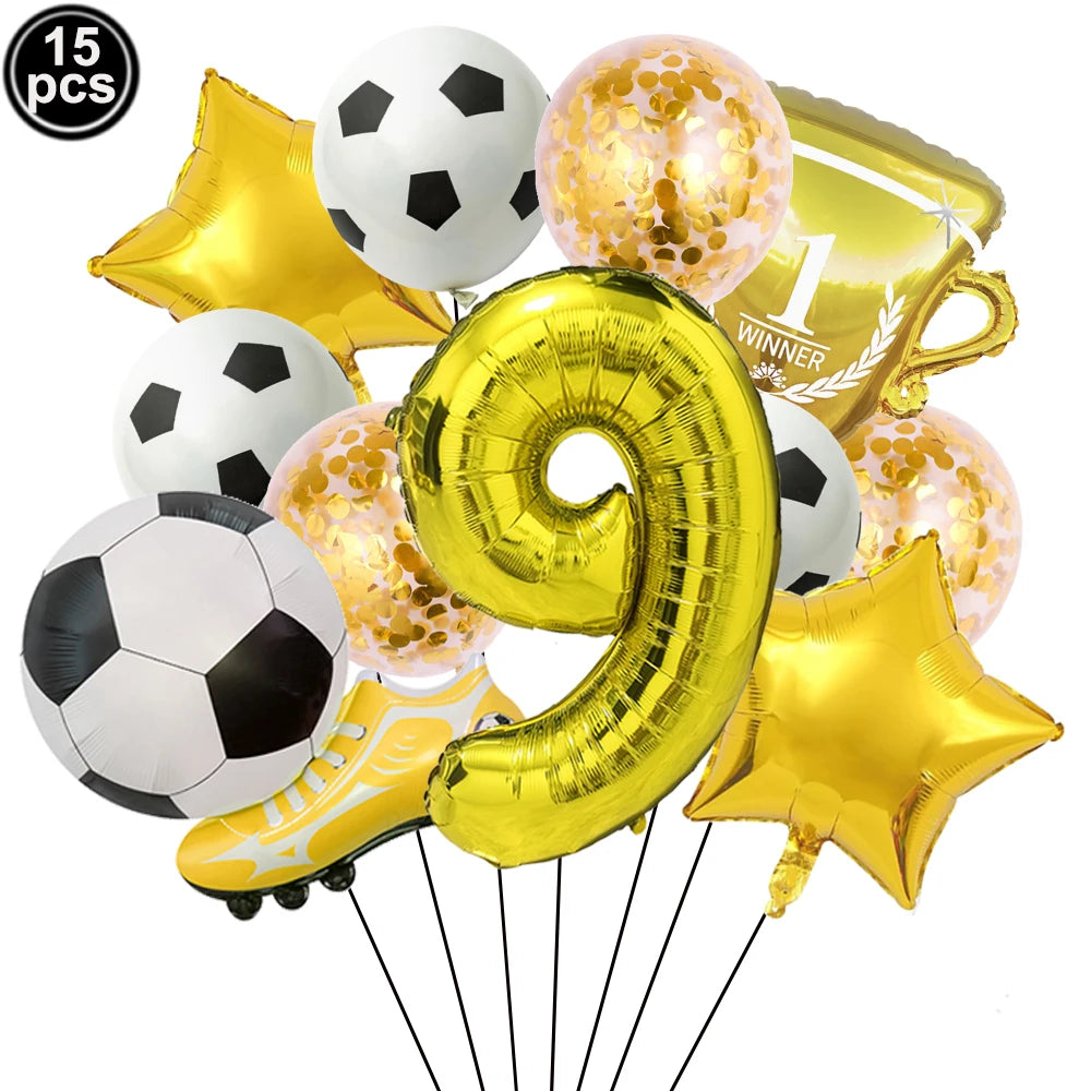 32" Soccer Ball Foil Balloon Set – Kids Birthday Party Decor Party Foil Balloons Babs Gold Number 9 As pictures show