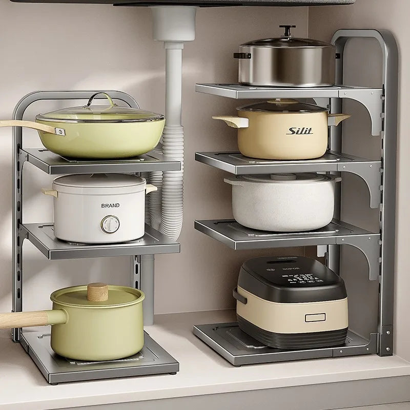 Multilayer Stainless Steel Kitchen Shelf Organizer – Pots & Pans Kitchen Storage Shelf Babs